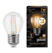 Лампа Gauss Filament Шар 7W 550lm 2700К Е27 LED 1/10/50 105802107