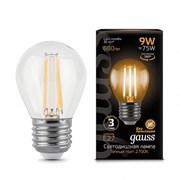 Лампа Gauss Filament Шар 9W 680lm 2700К Е27 LED 1/10/50 105802109