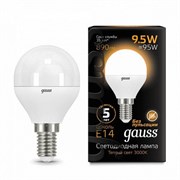 Лампа Gauss Шар 9.5W 890lm 3000K E14 LED 1/10/100 105101110