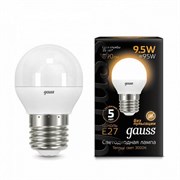 Лампа Gauss Шар 9.5W 890lm 3000K E27 LED 1/10/100 105102110