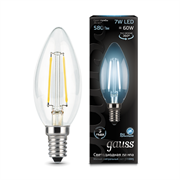 Лампа Gauss Filament Свеча 7W 580lm 4100К Е14 LED 1/10/50 103801207
