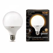 Лампа Gauss G95 16W 1480lm 3000K E27 LED 1/20 105102116