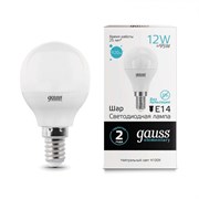 Лампа Gauss Elementary Шар 12W 920lm 4100K Е14 LED 1/10/100 53122