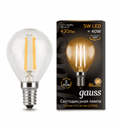 Лампа Gauss Filament Шар 5W 420lm 2700К Е14 LED 1/10/50 105801105
