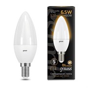 Лампа Gauss Свеча 6.5W 520lm 3000К E14 LED 1/10/100 103101107