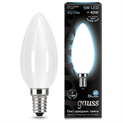 Лампа Gauss Filament Свеча 5W 450lm 4100К Е14 milky LED 1/10/50 103201205