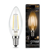 Лампа Gauss Filament Свеча 5W 420lm 2700К Е14 LED 1/10/50 103801105