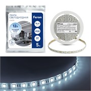 Лента светодиодная 12V FERON LS606, 60*SMD5050, 14,4W/m, IP20, 6500К (дневной), кратность резки 50мм 27644