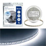 Лента светодиодная 12V FERON LS616, 180*SMD2835, 17W/m, IP20, 6500К (дневной), кратность резки 17мм, 41280