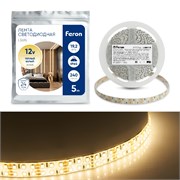 Лента светодиодная 12V FERON LS615, 240*SMD2835, 19,2W/m, IP65, 3000К (теплый белый), кратность резк 27734