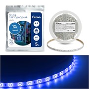 Лента светодиодная 12V FERON LS604, 60*SMD2835, 4,8W/m, IP65, (синий), кратность резки 50мм, 5000 *8 27677