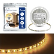 Лента светодиодная 12V FERON LS607, 60*SMD5050, 14,4W/m, IP65, 3000К (теплый белый), кратность резки 27654