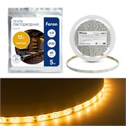 Лента светодиодная 12V FERON LS603, 60*SMD2835, 4,8W/m, IP20, (желтый), кратность резки 50мм, 5000 * 27670