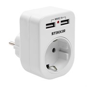 Переходник сетевой с/з (+ 2 USB 2,1А), 250В, 16A, ADP16-24-20, белый 39626